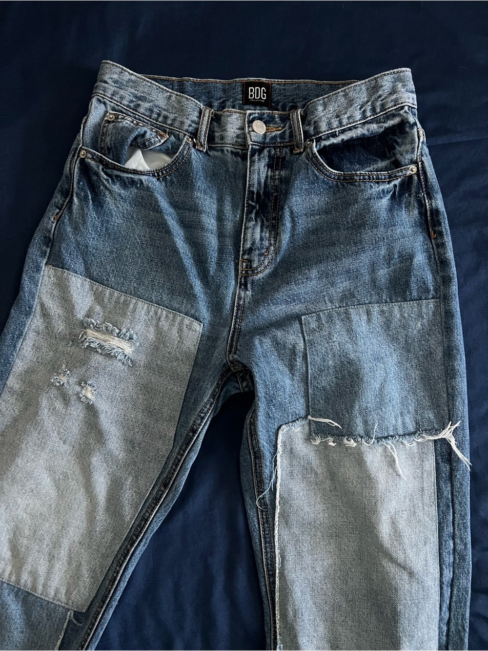 BDG cowboy jean Two-Tone Patchwork Denim Jeans in Light and Dark Blue